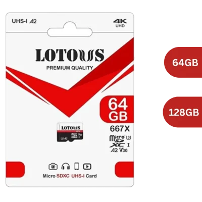 کارت حافظه میکرو لوتوس 64گیگ،128گیگ استاندارد U3 A2 مدل 667X